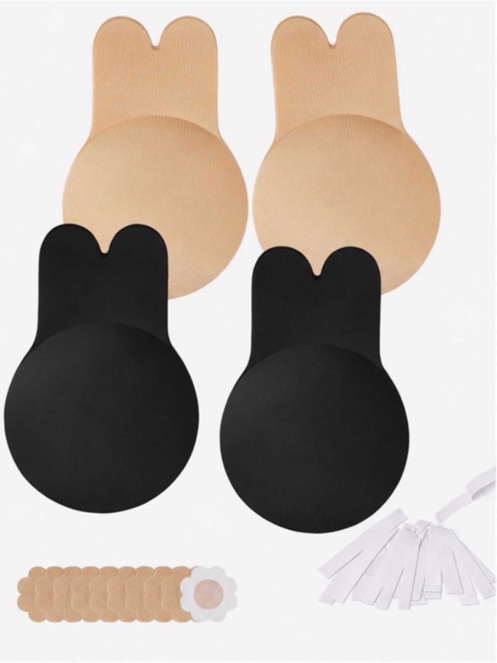 Adhesive Nipple Covers & Petal Pasties Set - Black and Nude